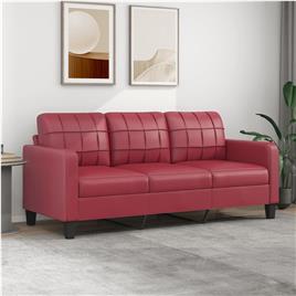 Sofá De 3 Lugares 180 cm Couro Artificial Vermelho Tinto VIDAXL