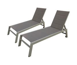 Conjunto De 2 Espreguiçadeiras Barbados Em Textilene Cor Taupe Aluminium Color Taupe HAPPY GARDEN