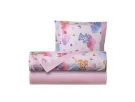 Jogo de Cama para Berço 3 Peças 100% Algodão Made In Italy Pink Bears