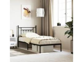 Cama com Cabeceira VIDAXL Metal Preto (90x190 cm)