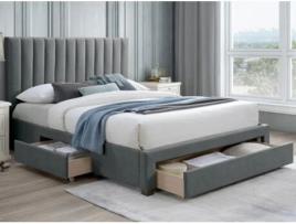 Cama com 3 Gavetas Liako VENTE-UNIQUE Tecido Veludo Cinzento (160x200 cm)