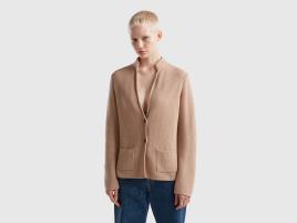 Benetton, Casaco De Malha Em Mescla De Lã E Caxemira, size XL, Bege, Mulher