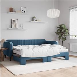 vidaXL Sofá-cama com gavetão e colchões 90x200 cm veludo azul