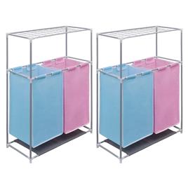 vidaXL Cestos separadores roupa 2 secções c/ prateleira p/ secar 2 pcs