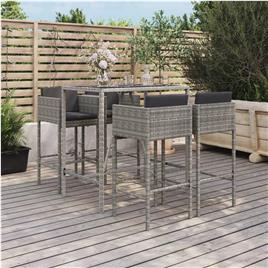 vidaXL 5 pcs conjunto de bar p/ jardim c/ almofadões vime PE cinzento