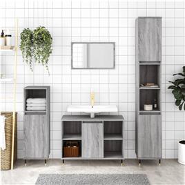 vidaXL 3 pcs Conjunto móveis casa de banho madeira proc. cinza sonoma