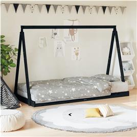 vidaXL Estrutura de cama infantil 90x200 cm pinho maciço preto