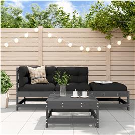 vidaXL 4 pcs conjunto lounge jardim c/ almofadões madeira maciça cinza