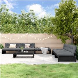 vidaXL 6pcs conjunto lounge jardim c/ almofadões madeira maciça preto