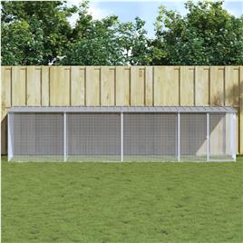 vidaXL Galinheiro com teto 403x98x90 cm aço galvanizado cinza-claro