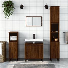 vidaXL 3 pcs conjunto móveis WC derivados de madeira carvalho castanho