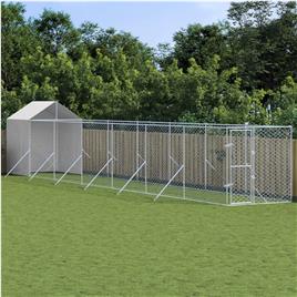 vidaXL Canil de exterior com teto 2x14x2,5 m aço galvanizado prateado