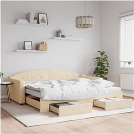 vidaXL Sofá-cama com gavetão e gavetas 90x200 cm tecido cor creme