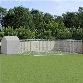 vidaXL Canil de exterior com teto 10x6x2,5 m aço galvanizado prateado