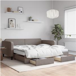 vidaXL Sofá-cama c/ gavetão/gavetas 100x200cm tecido cinza-acastanhado