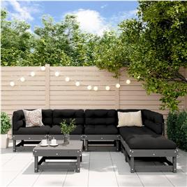 vidaXL 7 pcs conjunto lounge jardim c/ almofadões madeira maciça cinza