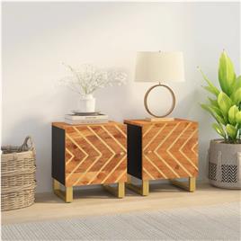 vidaXL Mesas de cabeceira 2 pcs mangueira maciça castanho e preto