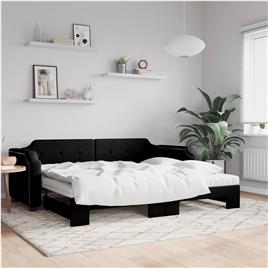 vidaXL Sofá-cama com gavetão e colchões 90x200 cm tecido preto