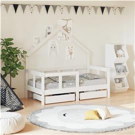 vidaXL Estrutura cama infantil c/ gavetas 70x140cm pinho maciço branco