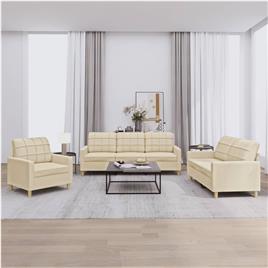 vidaXL 3 pcs conjunto de sofás com almofadões tecido cor creme