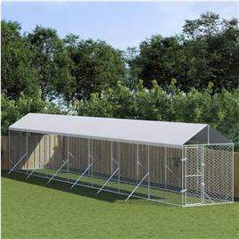 vidaXL Canil de exterior com teto 2x14x2,5 m aço galvanizado prateado