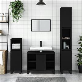 vidaXL 3 pcs conjunto móveis casa de banho derivados de madeira preto