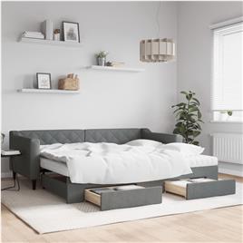 vidaXL Sofá-cama c/ gavetão e gavetas 90x200 cm tecido cinzento-escuro