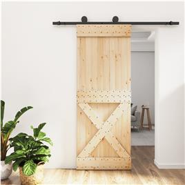 vidaXL Porta de correr com ferragens 80x210 cm madeira de pinho maciça