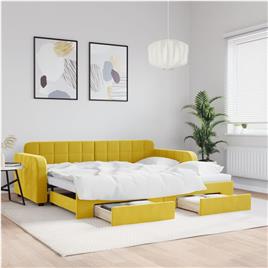 vidaXL Sofá-cama com gavetão e gavetas 90x200 cm veludo amarelo