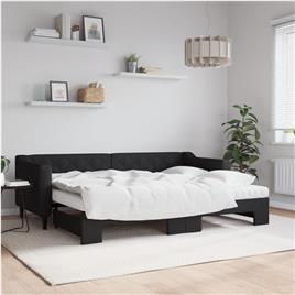 vidaXL Sofá-cama com gavetão e colchões 80x200 cm tecido preto