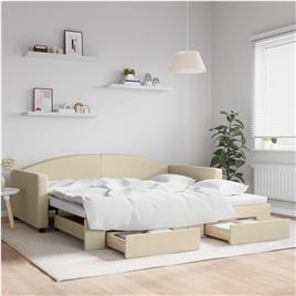 vidaXL Sofá-cama com gavetão e gavetas 100x200 cm tecido cor creme