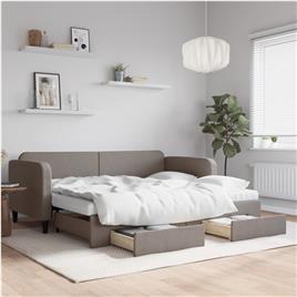 vidaXL Sofá-cama c/ gavetão/gavetas 90x200 cm tecido cinza-acastanhado