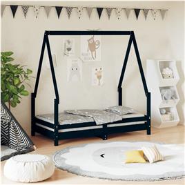 vidaXL Estrutura de cama infantil 70x140 cm pinho maciço preto