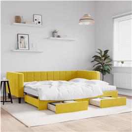 vidaXL Sofá-cama com gavetão e gavetas 90x200 cm veludo amarelo