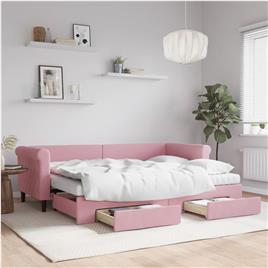 vidaXL Sofá-cama com gavetão e gavetas 80x200 cm veludo rosa