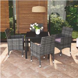 vidaXL 5 pcs conjunto de jantar p/ jardim c/ almofadões vime PE cinza