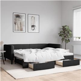 vidaXL Sofá-cama com gavetão e gavetas 90x200 cm tecido preto