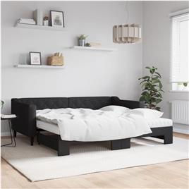 vidaXL Sofá-cama com gavetão e colchões 90x190 cm tecido preto