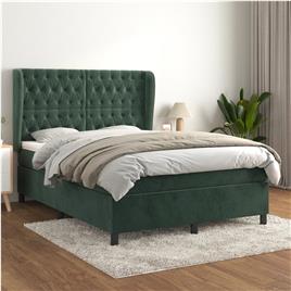 vidaXL Cama com molas/colchão 140x200 cm veludo verde-escuro
