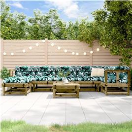 vidaXL 8 pcs conjunto lounge de jardim c/ almofadões pinho impregnado