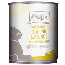 Pack económico MjAMjAM Duo 12 x 800 g - pato tenro e bom peru com abóbora cozida a vapor