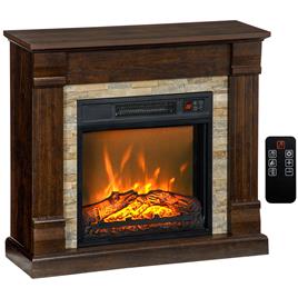 Lareira Elétrica 1800W Controlo Remoto Temporizador e Proteção Contra Superaquecimento para Ambientes de 30 m² 80x21,6x67,8 cm Castanho