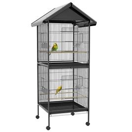 Gaiola de 2 Andares Convertível em Somente Uma com Rodas 4 Comedouros e 4 Poleiros e Bandejas Amovíveis para Canários 78x75x168 cm Preto