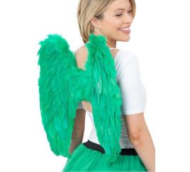 Asas de anjo de penas verdes adultas 50x50 cm