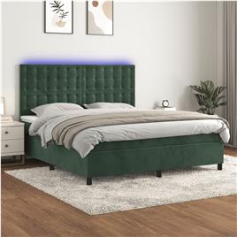 vidaXL Cama box spring c/ colchão/LED 160x200 cm veludo verde-escuro
