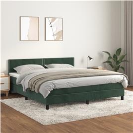 vidaXL Cama com molas/colchão 180x200 cm veludo verde-escuro