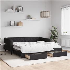 vidaXL Sofá-cama com gavetão e gavetas 90x190 cm tecido preto