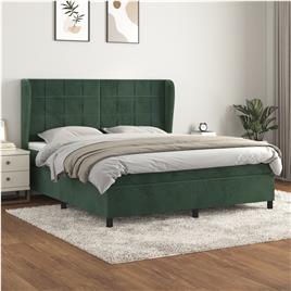 vidaXL Cama com molas/colchão 180x200 cm veludo verde-escuro