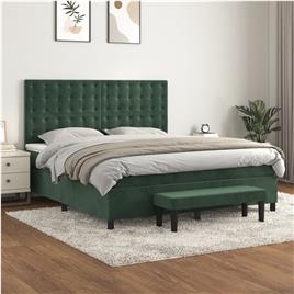 vidaXL Cama com molas/colchão 180x200 cm veludo verde-escuro