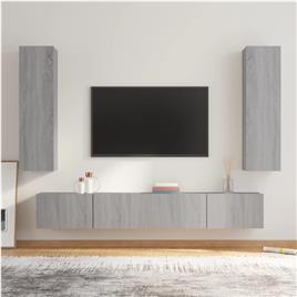 vidaXL Conjunto móveis de TV 4 pcs madeira processada sonoma cinza